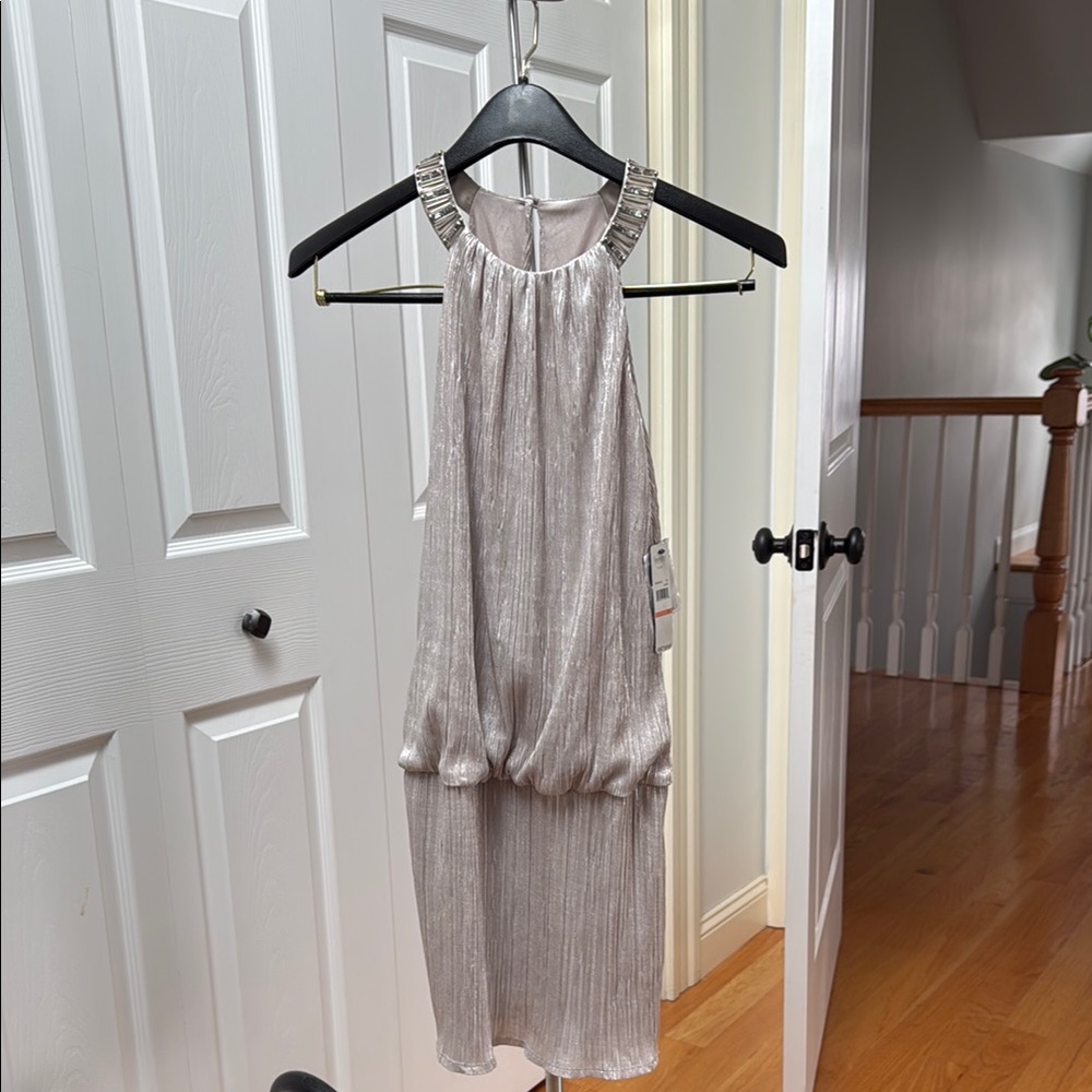 Silver Metallic Halter Dress